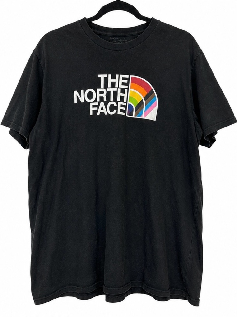 The North Face Black Tee with Multicolor Rainbow Logo 🌈